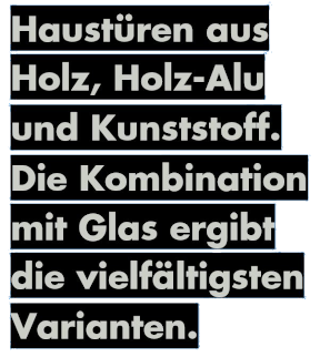 Haustueren aus Holz, Holz-Alu und Kunststoff. Die Kombination mit Glas ergibt die vielfaeltigsten Varianten.